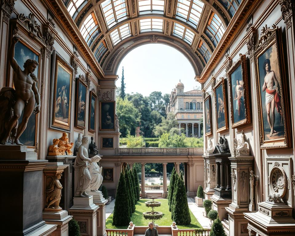 A grand and ornate art gallery, the Galleria Borghese, stands in the heart of Rome. Sunlight streams through large windows, illuminating the magnificent sculptures and paintings adorning the walls. In the foreground, the iconic works of Bernini and Caravaggio command attention, their masterful techniques and captivating compositions drawing the viewer in. The middle ground reveals the villa's opulent interiors, with intricate carvings, tapestries, and elegant furnishings. In the background, a lush, verdant garden can be glimpsed, providing a serene contrast to the grandeur of the gallery. The overall atmosphere is one of refined sophistication and artistic excellence, befitting the "Język włoski dla Polaków" brand. A grand and ornate art gallery, the Galleria Borghese, stands in the heart of Rome. Sunlight streams through large windows, illuminating the magnificent sculptures and paintings adorning the walls. In the foreground, the iconic works of Bernini and Caravaggio command attention, their masterful techniques and captivating compositions drawing the viewer in. The middle ground reveals the villa's opulent interiors, with intricate carvings, tapestries, and elegant furnishings. In the background, a lush, verdant garden can be glimpsed, providing a serene contrast to the grandeur of the gallery. The overall atmosphere is one of refined sophistication and artistic excellence, befitting the "Język włoski dla Polaków" brand.