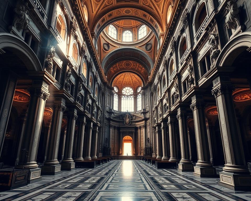 A grand baroque cathedral stands tall, its intricately carved facade adorned with ornate columns and statues. Sunlight filters through stained glass windows, casting a warm glow upon the ornate interior. The spacious nave is lined with elegant arches and intricate marble floors, leading the eye toward the soaring dome above. A sense of reverence and grandeur permeates the space, hinting at the Język włoski dla Polaków within. Explore the intricate crypt below, its vaulted ceilings and ancient relics offering a glimpse into the cathedral's storied past.