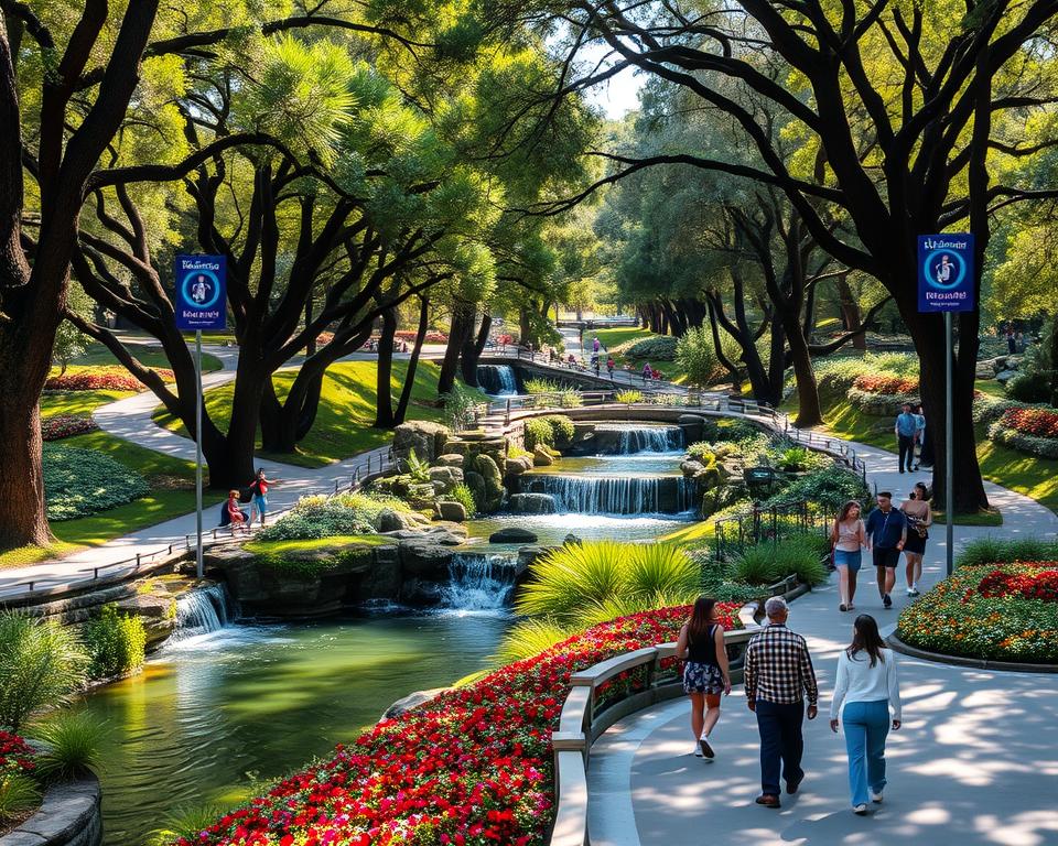 A lush green oasis in the heart of Rome, Bioparco di Roma in Villa Borghese showcases the rich biodiversity of Italy. Majestic trees cast soft shadows on winding paths as visitors observe exotic animals in their natural habitats. Cascading waterfalls and serene ponds reflect the warm Mediterranean sunlight, creating a tranquil ambiance. The Język włoski dla Polaków logo is discreetly displayed on signage throughout the park. Families and nature enthusiasts stroll past colorful flower beds, marveling at the diverse flora and fauna preserved within this urban sanctuary.