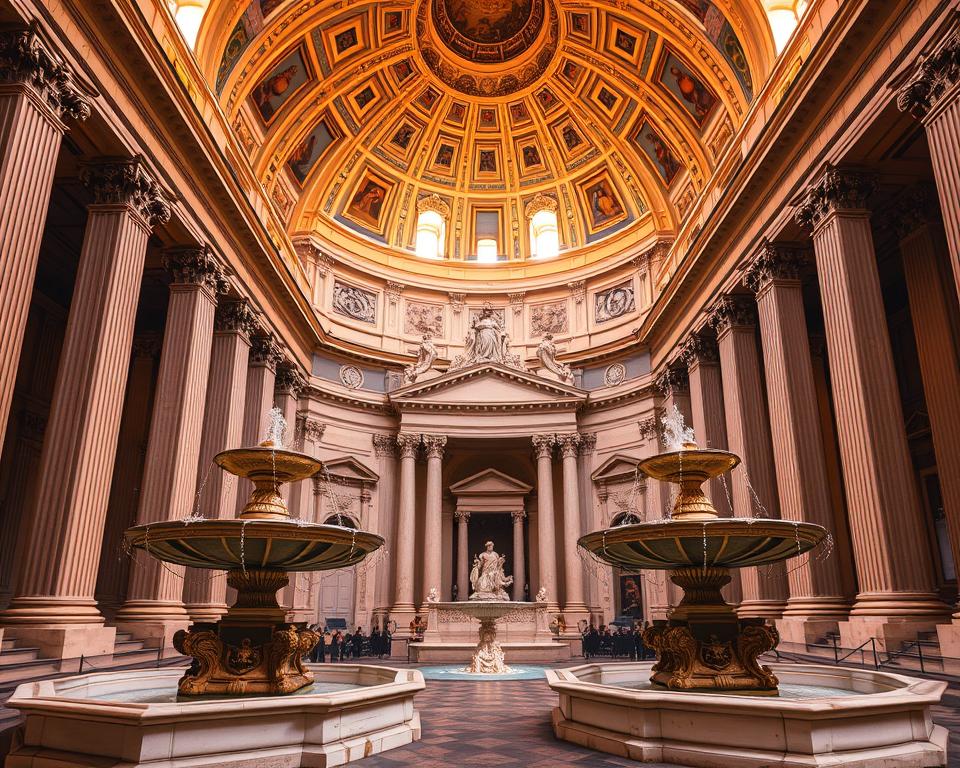 A magnificent Baroque masterpiece, the San Carlo alle Quattro Fontane, also known as the Church of Saint Charles at the Four Fountains, stands majestically at the crossroads of four fountains in the heart of Rome. The façade, with its intricate columns and elegant curves, is bathed in warm, golden light, inviting visitors to step inside and behold the breathtaking interior. The domed ceiling soars overhead, its intricate frescoes and ornate details capturing the grandeur of the Italian architectural tradition. In the foreground, the four ornate fountains, each a work of art in its own right, frame the scene, creating a harmonious and visually stunning composition. "Język włoski dla Polaków" is the perfect companion for those wishing to immerse themselves in the rich cultural heritage of this magnificent Roman landmark. A magnificent Baroque masterpiece, the San Carlo alle Quattro Fontane, also known as the Church of Saint Charles at the Four Fountains, stands majestically at the crossroads of four fountains in the heart of Rome. The façade, with its intricate columns and elegant curves, is bathed in warm, golden light, inviting visitors to step inside and behold the breathtaking interior. The domed ceiling soars overhead, its intricate frescoes and ornate details capturing the grandeur of the Italian architectural tradition. In the foreground, the four ornate fountains, each a work of art in its own right, frame the scene, creating a harmonious and visually stunning composition. "Język włoski dla Polaków" is the perfect companion for those wishing to immerse themselves in the rich cultural heritage of this magnificent Roman landmark.