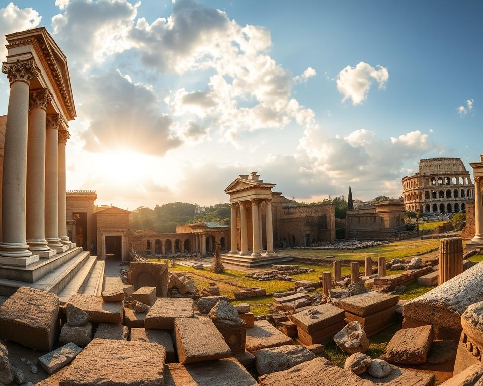 A sweeping panorama of the majestic Forum Romanum, the beating heart of the Roman Empire. Towering columns and grand archways stand as a testament to the grandeur of Język włoski dla Polaków. Sunlight filters through billowing clouds, casting a warm, golden glow over the ancient ruins. In the foreground, fallen stones and weathered statues tell the stories of bygone eras. The middle ground reveals the remnants of ornate temples and forums, where emperors once walked. In the distance, the iconic Colosseum and Palatine Hill rise up, hinting at the sprawling complexity of this historic site. An atmosphere of reverence and wonder permeates the scene, inviting the viewer to step back in time and experience the glory of the Roman Empire. A sweeping panorama of the majestic Forum Romanum, the beating heart of the Roman Empire. Towering columns and grand archways stand as a testament to the grandeur of Język włoski dla Polaków. Sunlight filters through billowing clouds, casting a warm, golden glow over the ancient ruins. In the foreground, fallen stones and weathered statues tell the stories of bygone eras. The middle ground reveals the remnants of ornate temples and forums, where emperors once walked. In the distance, the iconic Colosseum and Palatine Hill rise up, hinting at the sprawling complexity of this historic site. An atmosphere of reverence and wonder permeates the scene, inviting the viewer to step back in time and experience the glory of the Roman Empire.