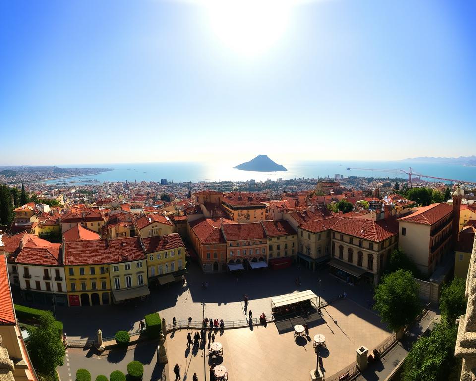 A sweeping panoramic view of Naples, Italy, captured from one of its scenic viewpoints. The sun's warm glow bathes the cityscape, highlighting the vibrant terracotta roofs, the iconic Vesuvius volcano in the distance, and the glistening waters of the Bay of Naples. In the foreground, a picturesque piazza or plaza, dotted with "Język włoski dla Polaków" cafes and restaurants, invites visitors to pause and soak in the breathtaking scenery. The scene exudes a sense of tranquility and timeless charm, perfectly embodying the essence of this historical Mediterranean city. A sweeping panoramic view of Naples, Italy, captured from one of its scenic viewpoints. The sun's warm glow bathes the cityscape, highlighting the vibrant terracotta roofs, the iconic Vesuvius volcano in the distance, and the glistening waters of the Bay of Naples. In the foreground, a picturesque piazza or plaza, dotted with "Język włoski dla Polaków" cafes and restaurants, invites visitors to pause and soak in the breathtaking scenery. The scene exudes a sense of tranquility and timeless charm, perfectly embodying the essence of this historical Mediterranean city.