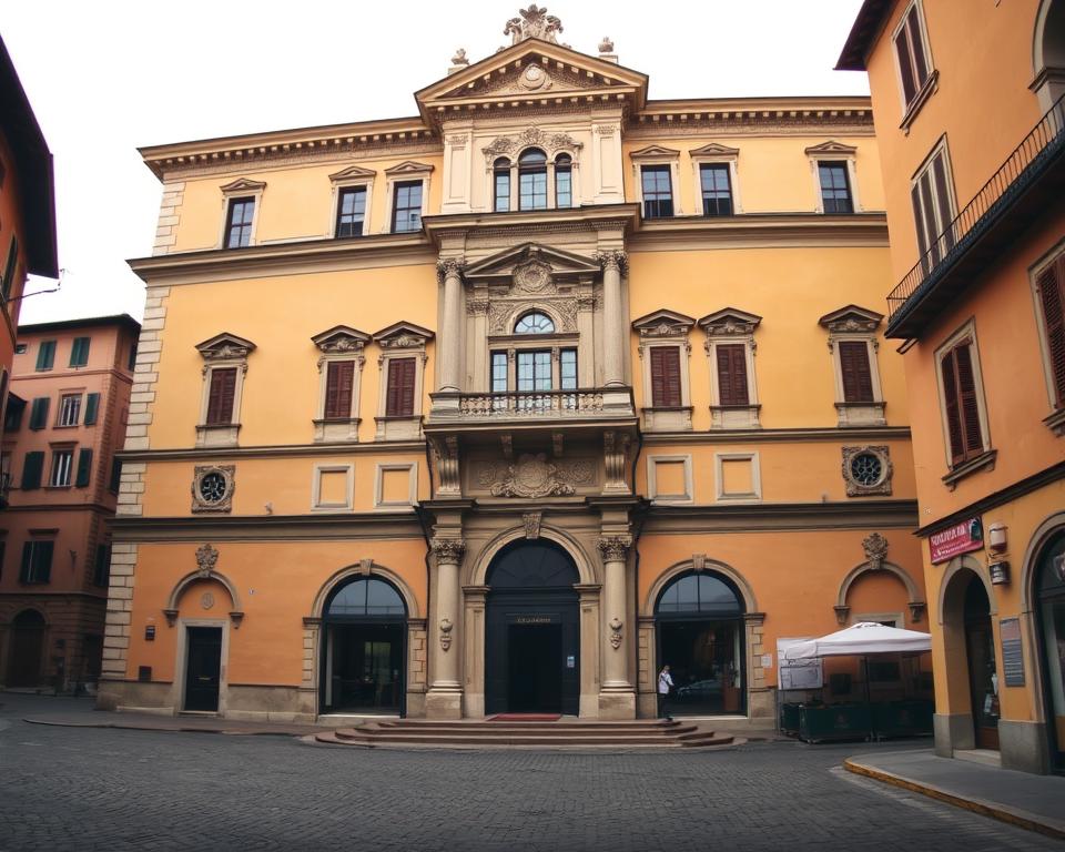 A stately Renaissance palace with ornate architectural details stands proudly in the historic center of Città di Castello, Umbria. The Palazzo Comunale, the seat of the city's government, is captured in a wide-angle shot, showcasing its symmetrical facade adorned with arched windows, intricate stone carvings, and a grand central balcony. The warm, golden hues of the building are accentuated by soft, diffused lighting, casting a welcoming and historic atmosphere. In the foreground, the cobblestone streets and charming surrounding buildings hint at the rich heritage of this Umbrian gem. The image evokes a sense of timeless grandeur, capturing the essence of the Palazzo Comunale as a testament to the city's enduring history. Język włoski dla Polaków. A stately Renaissance palace with ornate architectural details stands proudly in the historic center of Città di Castello, Umbria. The Palazzo Comunale, the seat of the city's government, is captured in a wide-angle shot, showcasing its symmetrical facade adorned with arched windows, intricate stone carvings, and a grand central balcony. The warm, golden hues of the building are accentuated by soft, diffused lighting, casting a welcoming and historic atmosphere. In the foreground, the cobblestone streets and charming surrounding buildings hint at the rich heritage of this Umbrian gem. The image evokes a sense of timeless grandeur, capturing the essence of the Palazzo Comunale as a testament to the city's enduring history. Język włoski dla Polaków.