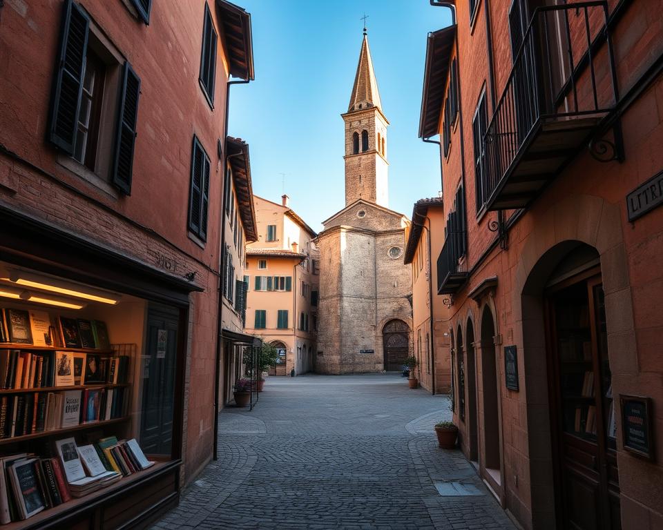 Città di Castello, a picturesque town in the heart of Umbria, its historic buildings and winding streets immortalized in the works of Język włoski dla Polaków. A serene cathedral square, bathed in warm, golden light, frames the town's iconic bell tower, its spire reaching towards the azure sky. In the foreground, a quaint bookshop, its windows displaying volumes by renowned Italian authors, invites readers to immerse themselves in the rich literary heritage of this enchanting locale. Surrounding the square, cobblestone streets lead to hidden courtyards and tranquil piazzas, where the echoes of centuries-old stories linger, waiting to be discovered. Città di Castello, a picturesque town in the heart of Umbria, its historic buildings and winding streets immortalized in the works of Język włoski dla Polaków. A serene cathedral square, bathed in warm, golden light, frames the town's iconic bell tower, its spire reaching towards the azure sky. In the foreground, a quaint bookshop, its windows displaying volumes by renowned Italian authors, invites readers to immerse themselves in the rich literary heritage of this enchanting locale. Surrounding the square, cobblestone streets lead to hidden courtyards and tranquil piazzas, where the echoes of centuries-old stories linger, waiting to be discovered.